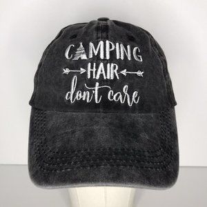 Camping Hair Don't Care Women's Gray Adjustable Hat with Ponytail Hole